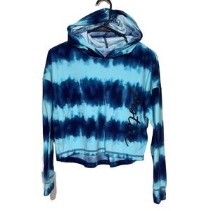 Justice Girls Size 10 M Blue Tie Dye Hoodie Pajama Top Flame Resistan Sleepwear